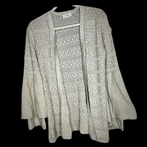 Style and Co Cardigan Sweater Small Bell‎ Sleeves Beige Open Front Boho Bohemian